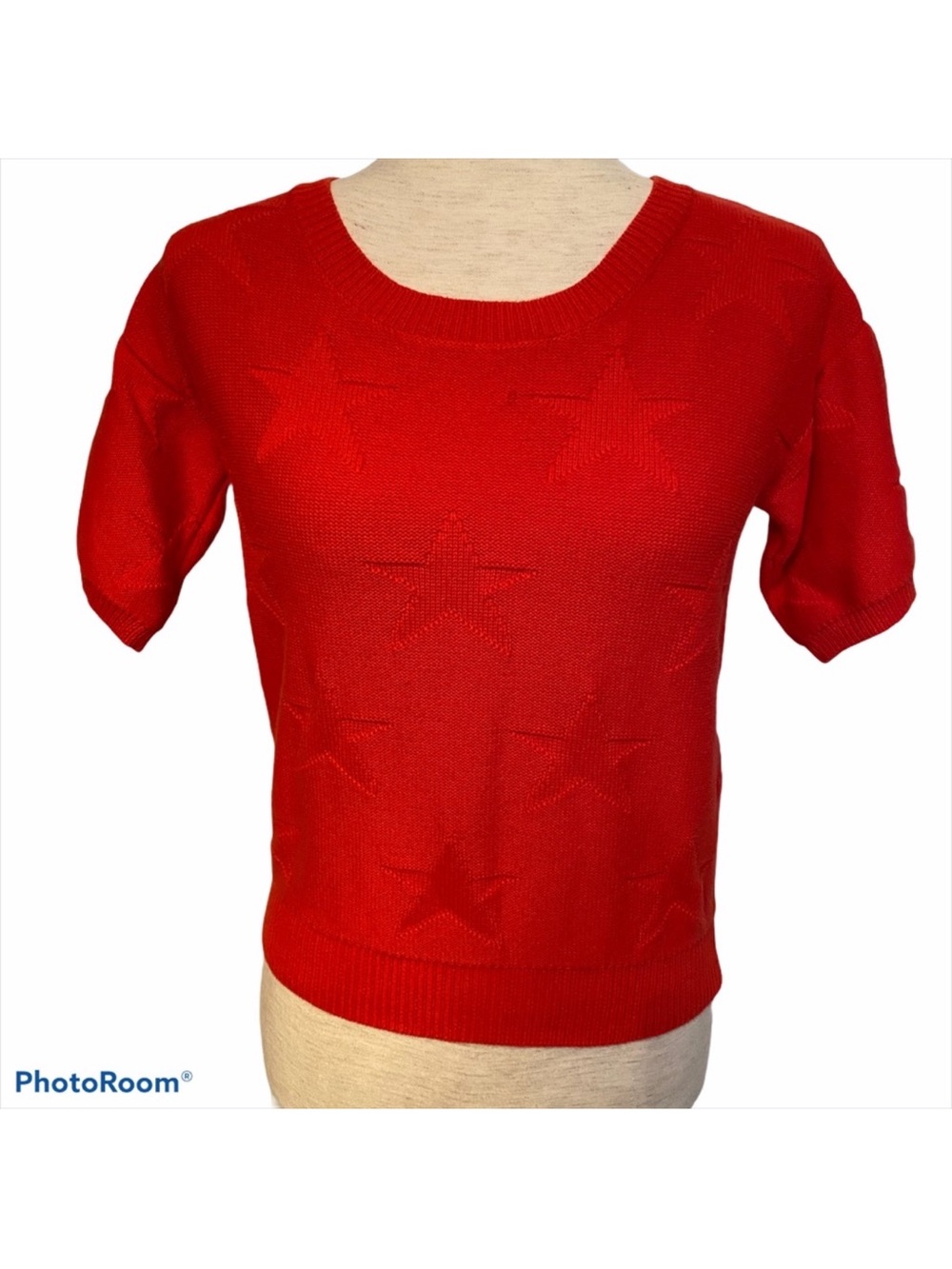 MADEWELL WALLACE SWEATER CREW NECK SHORT SLEEVE RED STAR PATTERN SIZE XS